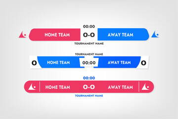Fototapeta premium set of red and blue banners for sports broadcasts of football on TV