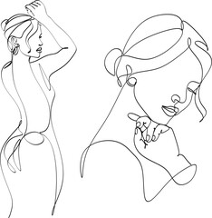 Set of linear abstract images of beautiful women