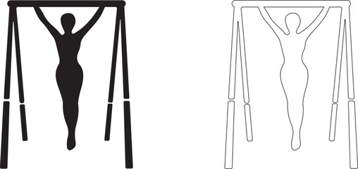 Female silhouette on horizontal bar. Editable vector.