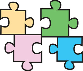 Colorful Puzzle Pieces Vector Illustration – Simple Flat Design for Educational Materials, Autism Awareness, and Teamwork Concepts