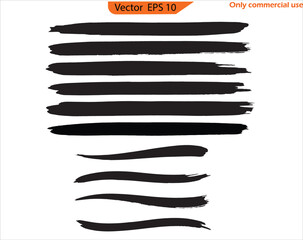 Set of black and white paint strokes. Black line, grunge brush strokes, ink paint set, original design
