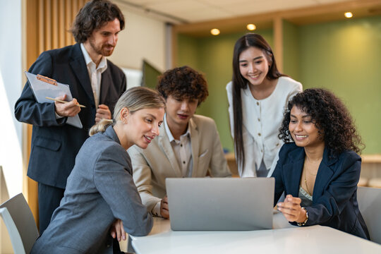 Leadership training, executive communication and team development in progress with diverse professionals in coaching seminar, strategic thinking and interpersonal skills in a modern workplace - Powered by Adobe