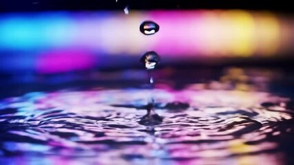 Vivid macro water splash with multicolor reflections, slow-motion fluid dynamics - Powered by Adobe