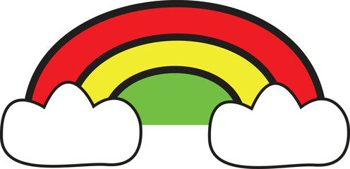 Colorful Flat Rainbow Vector Illustration with Red Yellow Green Arcs and White Clouds for Kids Education and Weather Design