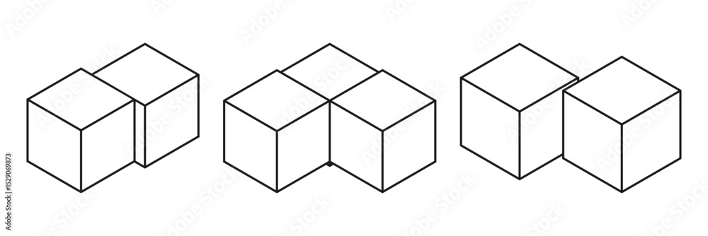 Poster cube icon symbol with three blocks. cubic building icon, three sugar cubes icon - block chain logo i