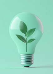 Green light bulb with a plant growing inside illustration concept design.