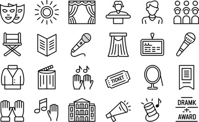 Theater and performing arts outline icon set artistic performance outline icons