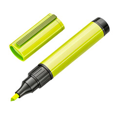 Vibrant Yellow Highlighter Pen with Removable Cap Isolated on Transparent Background

