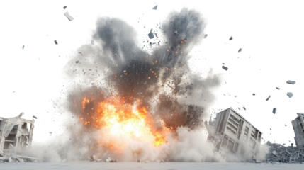 Vibrant fiery explosion ignites the night sky with intense smoke and burning debris