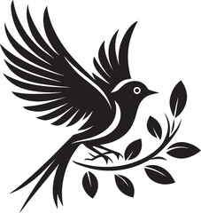 Elegant Black Bird and Olive Branch Logo Symbol of Peace Freedom and Nature Ideal for Brands Causes and Art