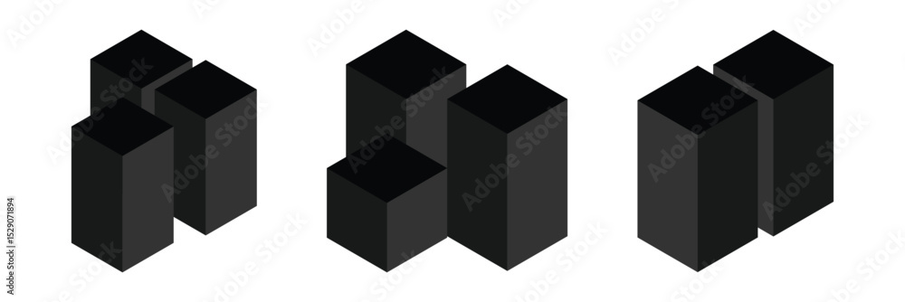 Poster cube icon symbol with three blocks. cubic building icon, three sugar cubes icon - block chain logo i