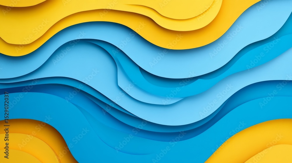 Poster abstract blue and yellow paper layer background with overlapping geometric shapes and modern minimal