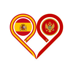 friendship concept. heart symbol icon of spain and montenegro flags. vector illustration isolated on white background