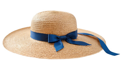 White and brown straw hat with a flower, isolated for summer fashion and sun protection