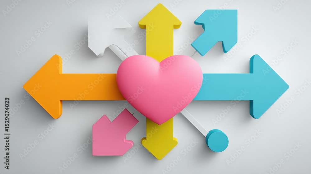Aufkleber Infographic Showcasing Heart Design at Center With Directional Arrows Representing Choices and Pathways in a Soothing Color Palette
