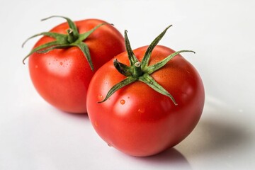 Fresh Red Tomatoes Macro on White Background