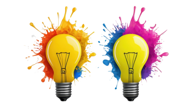 Colorful glowing light bulbs illuminate the concept of innovation and bright ideas