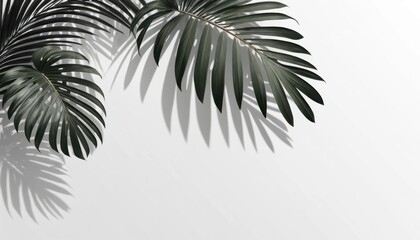 Green tropical palm tree branches and leaves silhouette