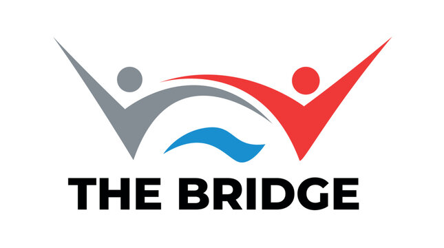 Abstract logo representing two people building a bridge