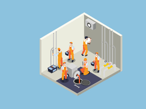 Isometric Plumbing and Maintenance Crew - Powered by Adobe