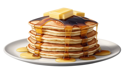 Golden brown pancakes stacked high with melting butter and a drizzle of honey, ready for a delicious breakfast