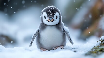 Cute arctic penguin chick wintertime high resolution picture