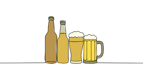 continuous line drawing of variety beer celebration decoration vector illustration