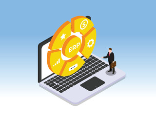 Enterprise Resource Planning System on Laptop Isometric