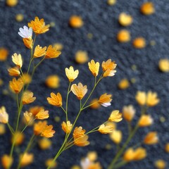 Golden Pressed Flowers on Dark Grey Background