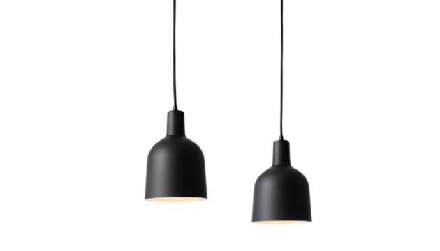 Isolated glowing light bulbs hanging on wires, symbolizing innovation and bright business ideas