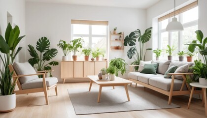 Modern living room with wooden furniture and stylish decor