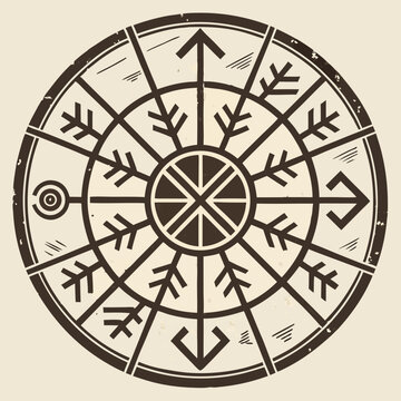 Leif Erikson Day Viking Longship Icons Norse Compass Ancient Nordic Vector Set