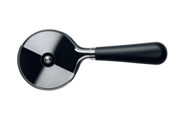 Circular pizza cutter with black handle