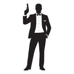 Minimalist man silhouette holding a gun.