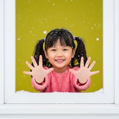 "Pure Winter Joy." This image is suitable for holiday greeting cards, children's book illustrations, or heartwarming seasonal advertisements.