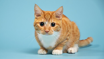 Fototapeta premium a orange cat in a blue background with copy space