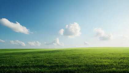 Fototapeta premium Green grass field with sky extending into empty space