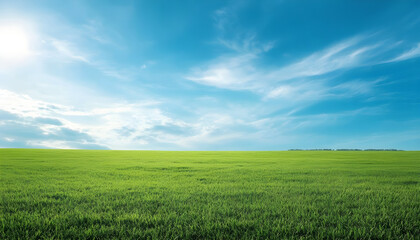 Obraz premium Green grass field with sky extending into empty space