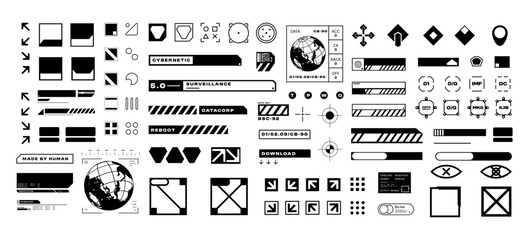 Futuristic streetwear cyberpunk interface element technology graphic vector design template	