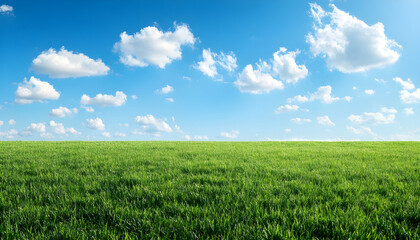 Green grass field with sky extending into empty space
