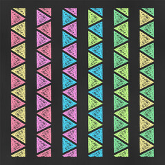 Set of Vertical Seamless Borders Chalk Drawn Sketches of Colorful Triangles.
