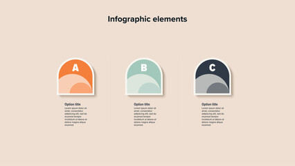 Business process chart infographics with 3 step circles. Round workflow graphic elements. Company flowchart presentation slide. Vector info graphic in flat design