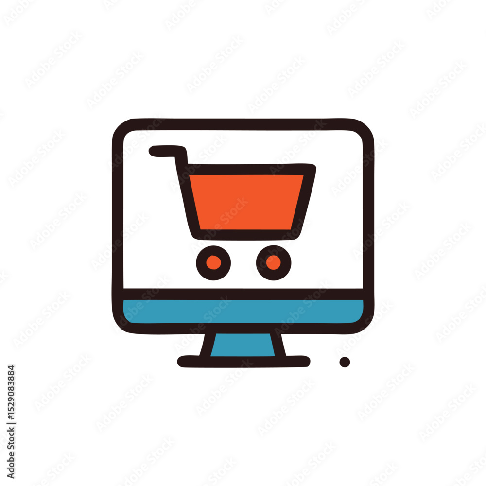 Poster a stylized icon of a computer monitor displaying an orange shopping cart.