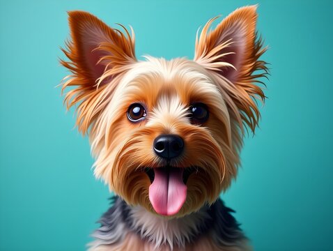 Yorkie Dog Portrait with Painted Effect on Teal Background