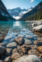 Lake moraine alberta canada rocky mountains clear water stones scenic landscape travel photo
