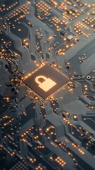 Circuit Board with Padlock Icon Showing Cybersecurity Concept of Awareness Digital Protection Internet Secure System