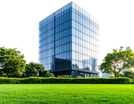 Contemporary High-Rise Building with Lush Green Lawn  Transparent PNG