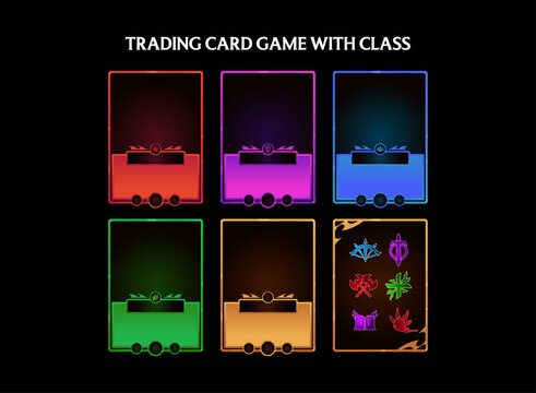 set of colorful fantasy trading card game tcg with class role frame template
