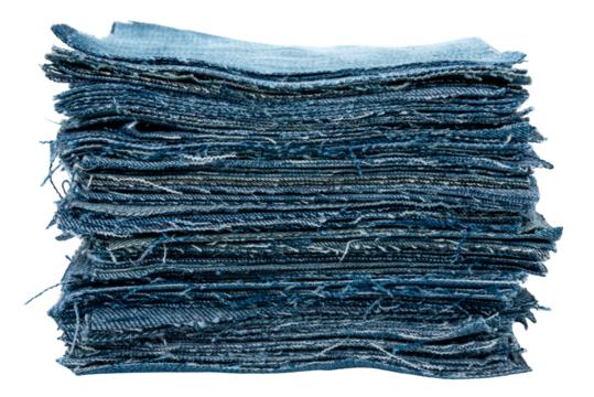 Stack of different pieces jeans on a white background. Denim background texture for design. Canvas denim texture.
