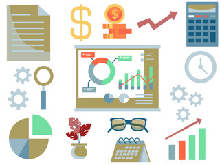 Set of various colorful business charts and graphs in modern flat design on a white background. Public School Education Flat Line Liquid Style Vector Icon Set.	
